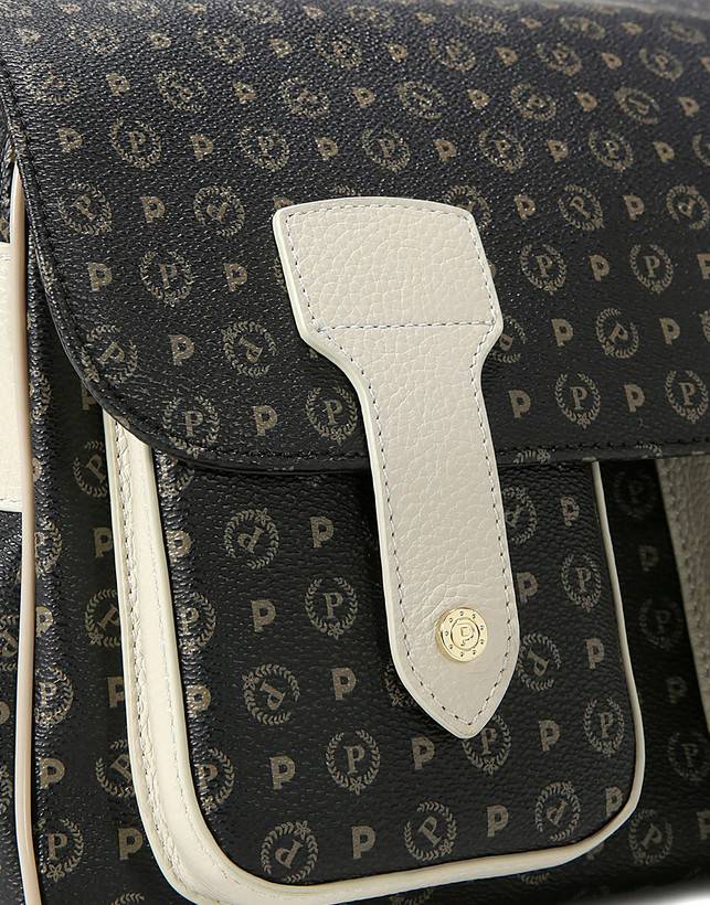Pollini Borsa A Spalla Multitasche Heritage Logo Classic Nero/avorio Vendita calda