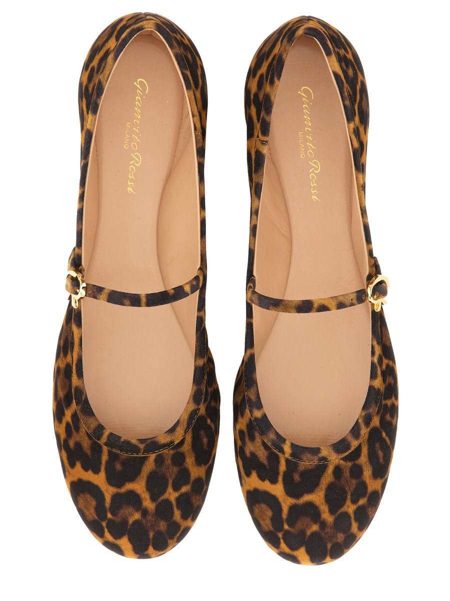 GIANVITO ROSSI BALLERINA CARLA IN SUEDE STAMPA LEOPARD Vendita Calda
