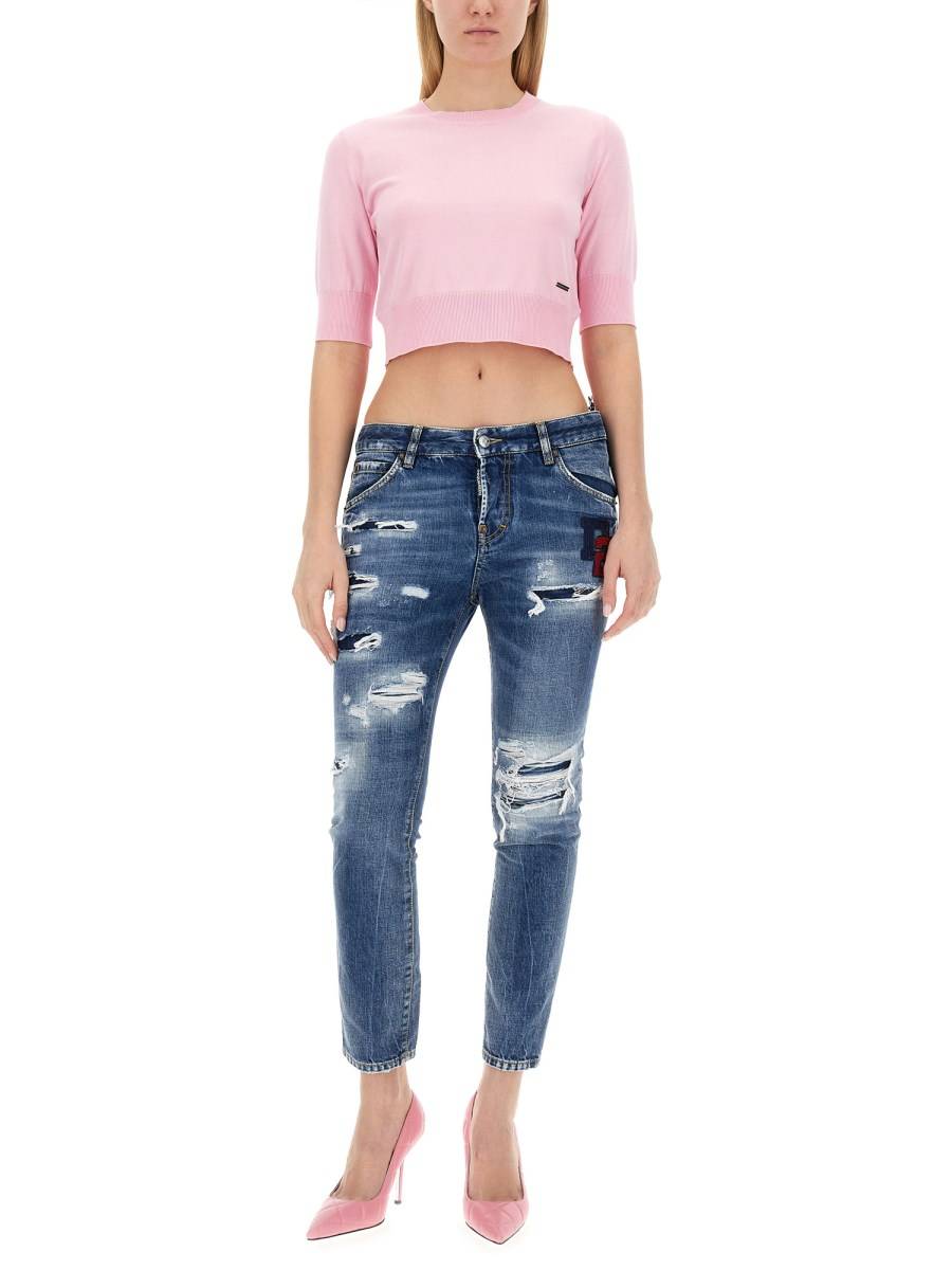 DSQUARED MAGLIA CROPPED IN COTONE TRICOT Moda