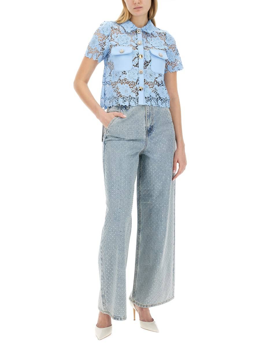 SELF-PORTRAIT JEANS WIDE LEG CON APPLICAZIONI STRASS Promozione Limitata