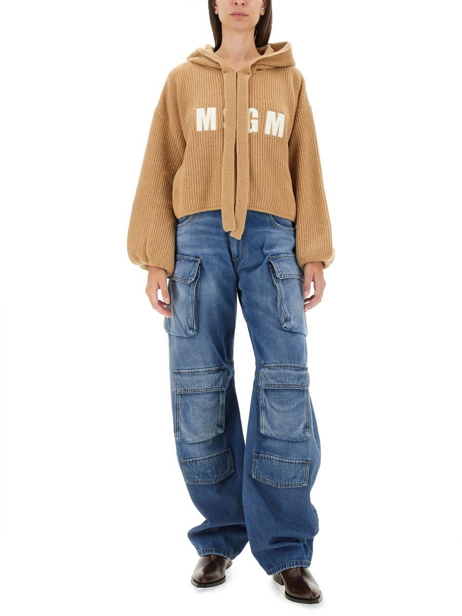 MSGM FELPA IN MAGLIA DI LANA CON LOGO In Saldo