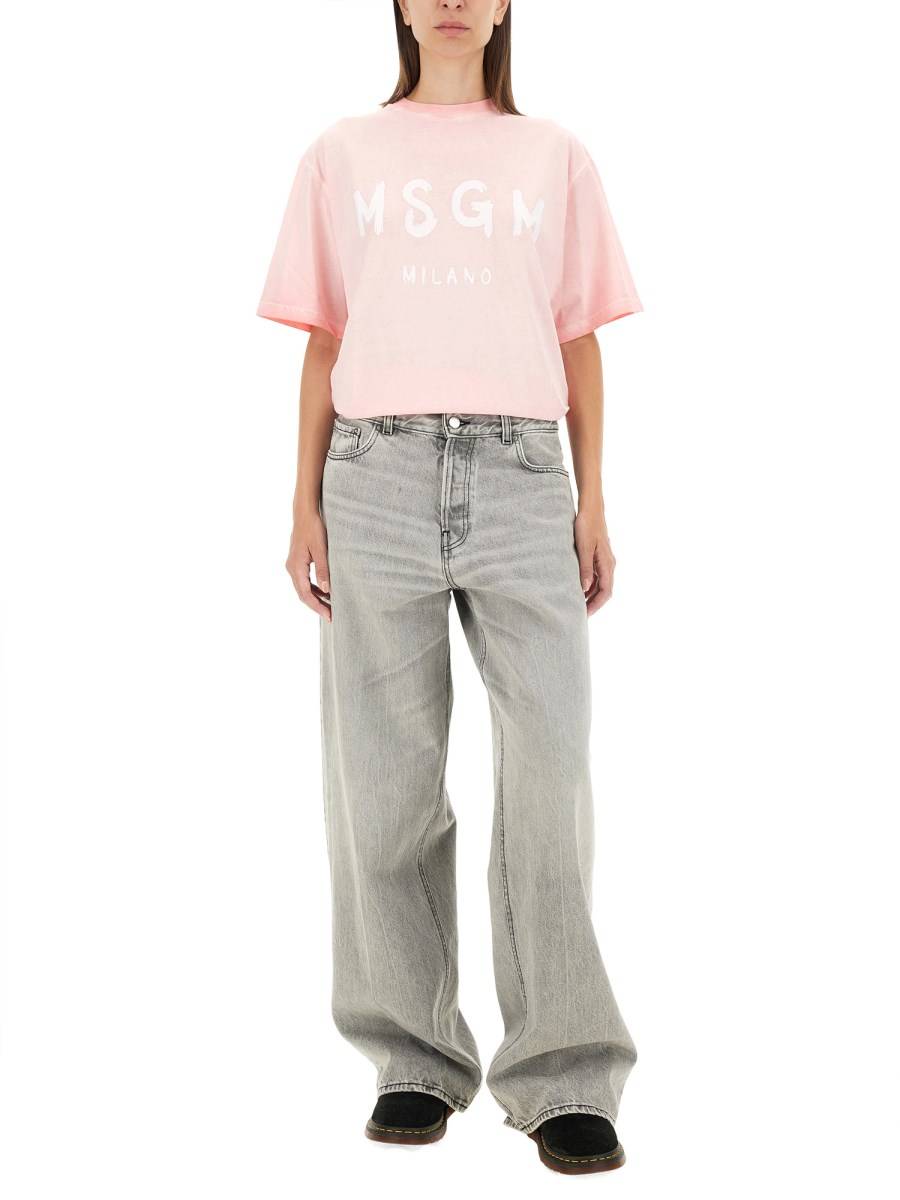 MSGM T-SHIRT IN JERSEY DI COTONE CON STAMPA LOGO Nuova