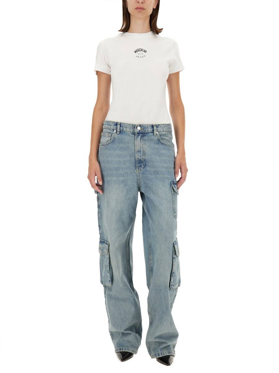 MOSCHINO JEANS T-SHIRT IN JERSEY DI COTONE CON STAMPA LOGO Offerta