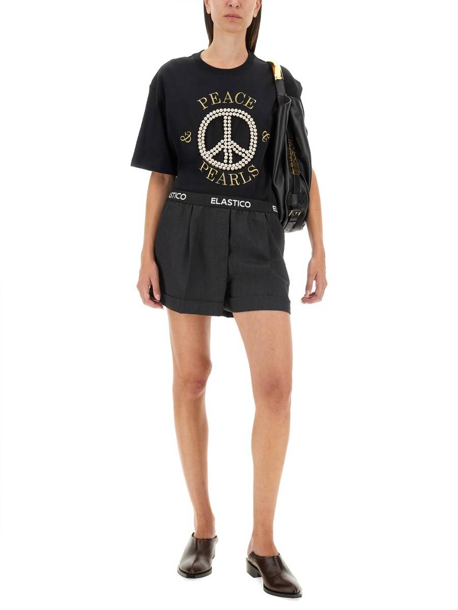 MOSCHINO T-SHIRT IN JERSEY DI COTONE CON LOGO In Vendita