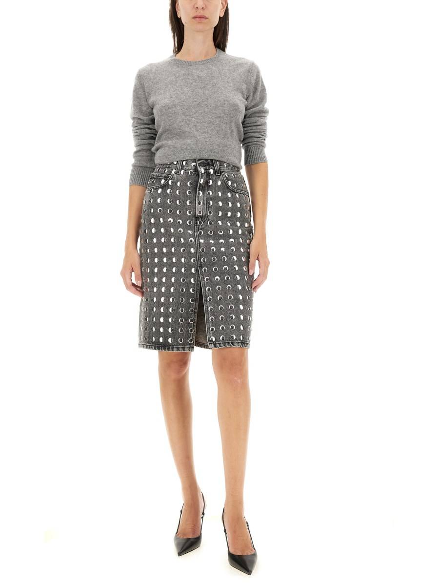 HAIKURE GONNA MIDI CON SPACCO E BORCHIE IN DENIM DI COTONE Prezzo Ridotto