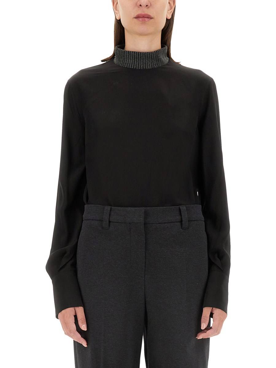 BRUNELLO CUCINELLI BLUSA IN CREPE DE CHINE DI SETA CON MONILE Prezzo di fabbrica