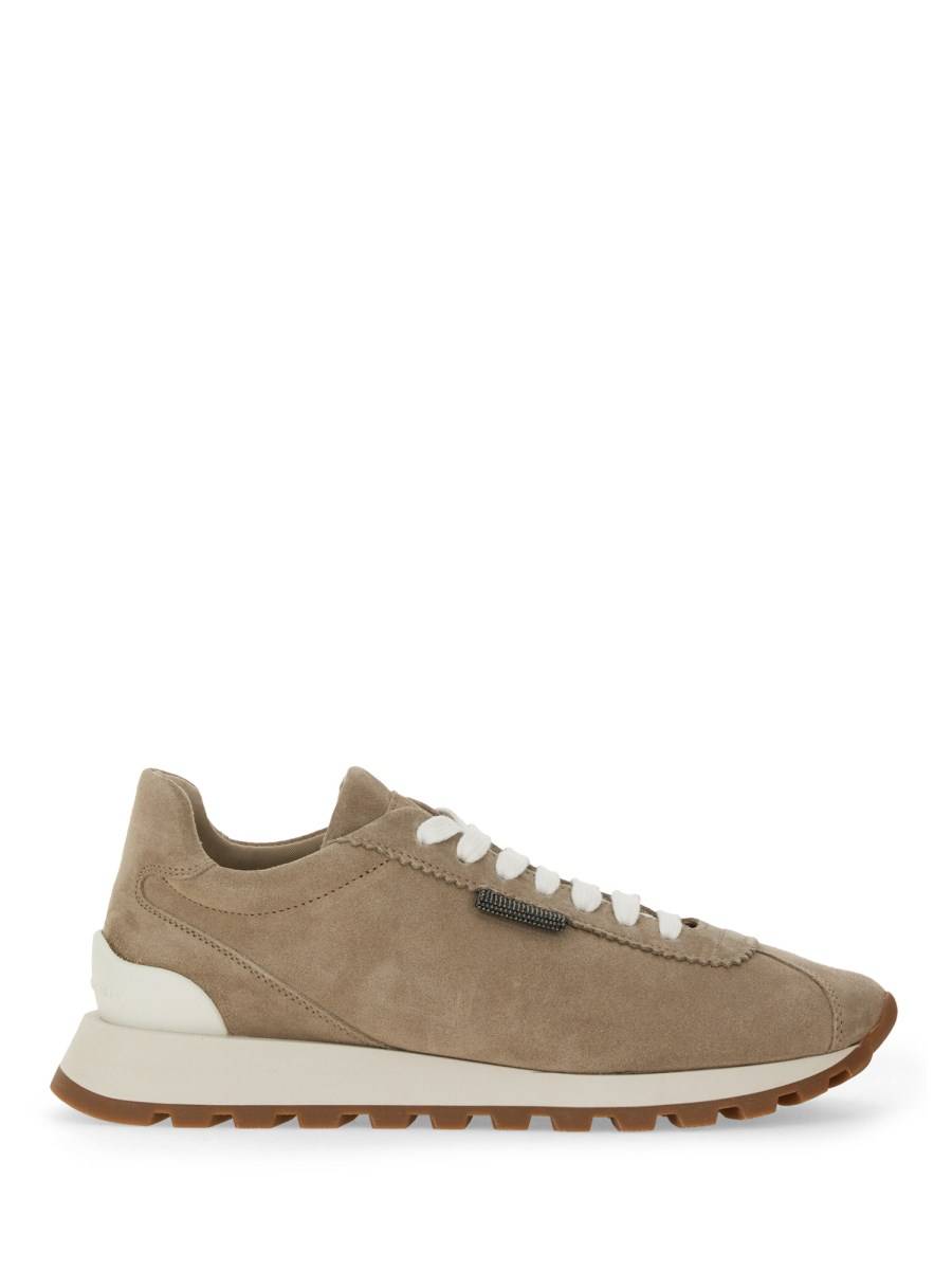 BRUNELLO CUCINELLI SNEAKER IN CAMOSCIO CON SHINY TAB Liquidazione
