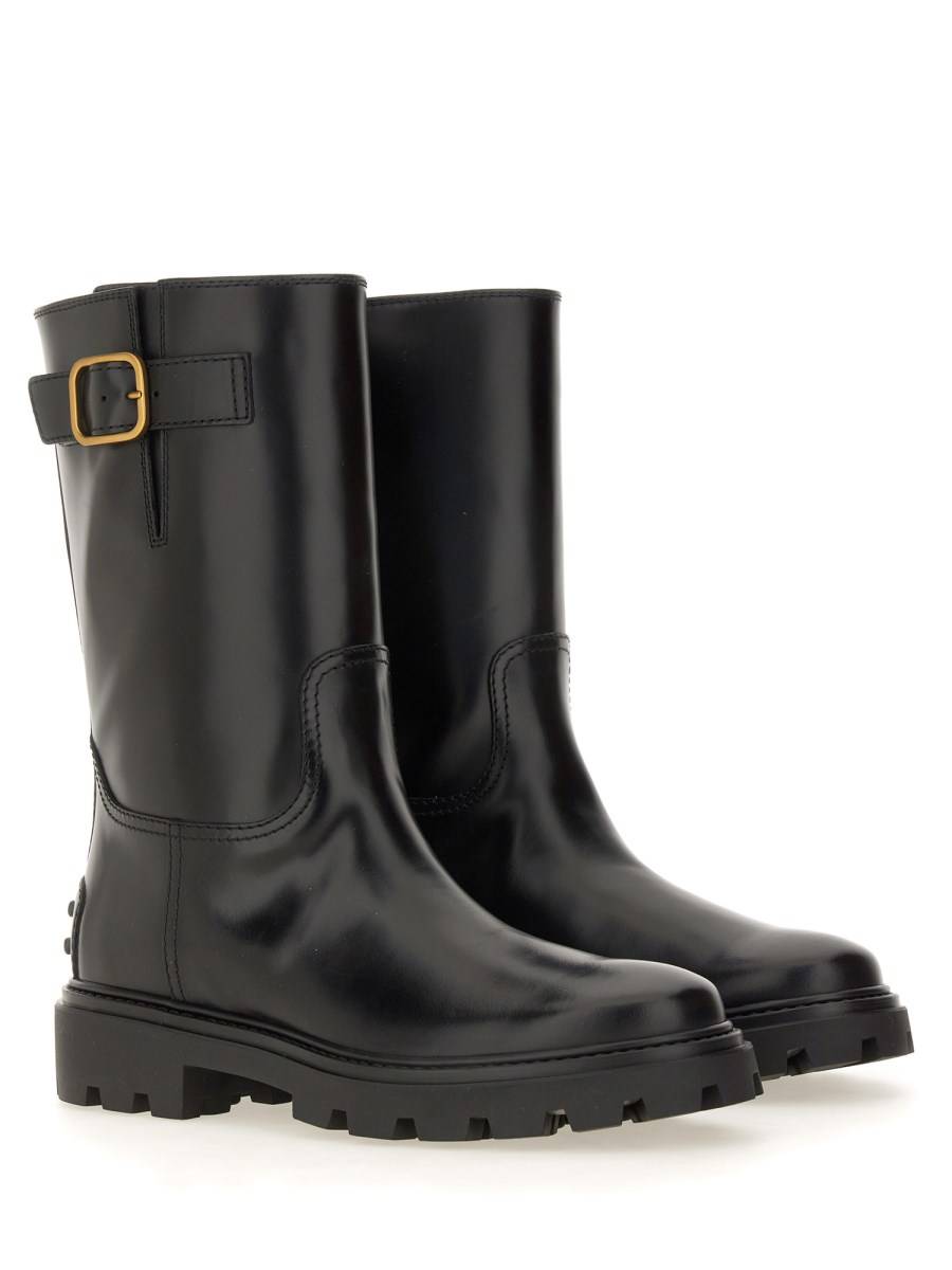 TOD&#39;S STIVALE BIKER IN PELLE Sostegno trimestrale