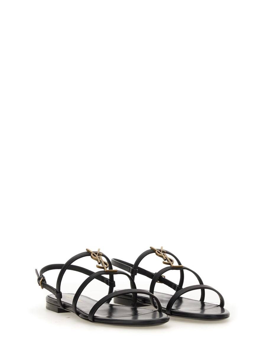 SAINT LAURENT SANDALI FLAT CASSANDRA IN PELLE Consegna Veloce