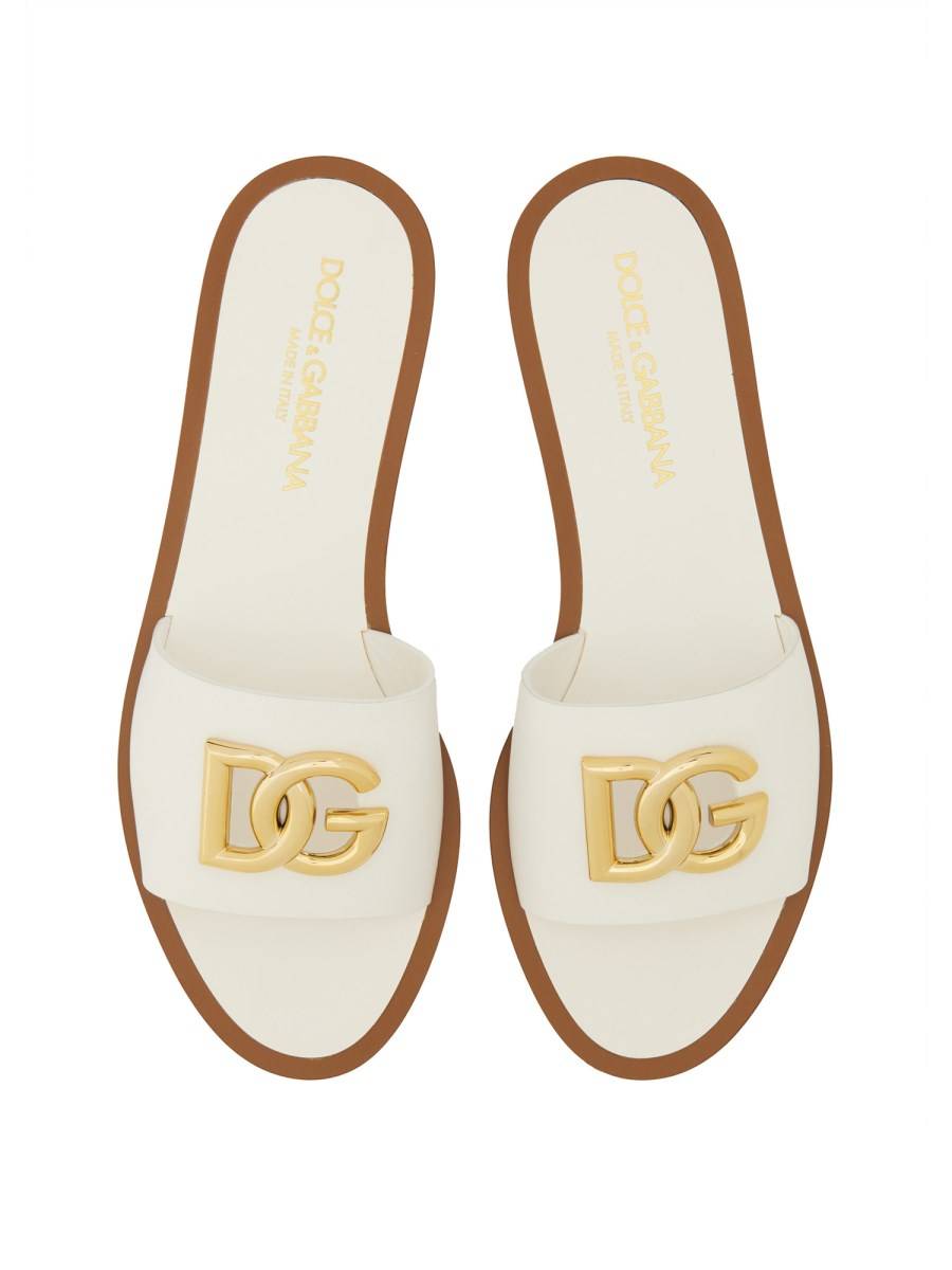 DOLCE & GABBANA SANDALO SLIDE IN PELLE CON LOGO Spedizione gratuita