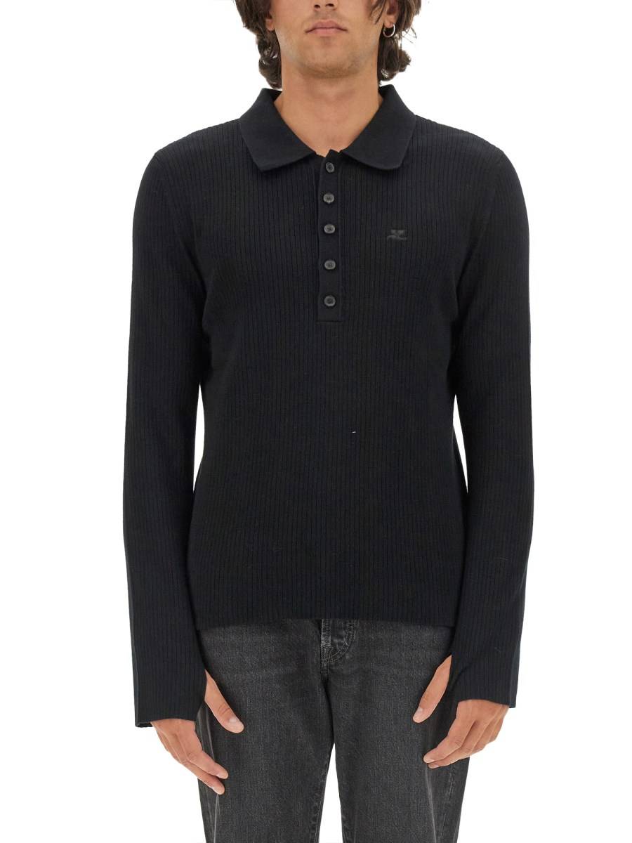 COURREGES POLO IN MISTO DI LANA CON LOGO Offerta Pasqua