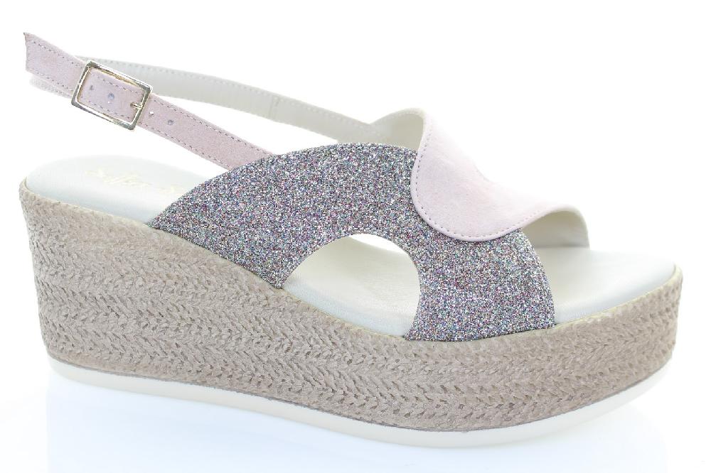 Soffice Sogno Sandalo in pelle e tessuto glitter Offerte