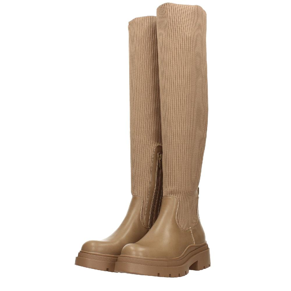 Tata Italia Stivali marroni con tomaia in tessuto elasticizzato. Tacco alto 5cm Nuova