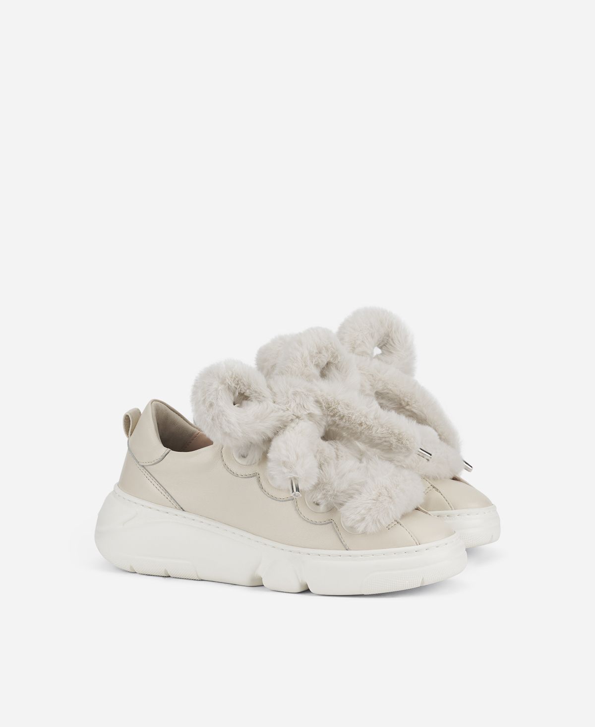 Agl Sneaker con lacci in pelliccia Avorio Fur Bubble I Più Venduti
