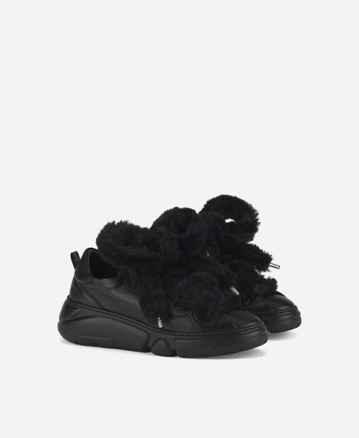 Agl Sneaker con lacci in pelliccia Nero Fur Bubble Vendite Flash