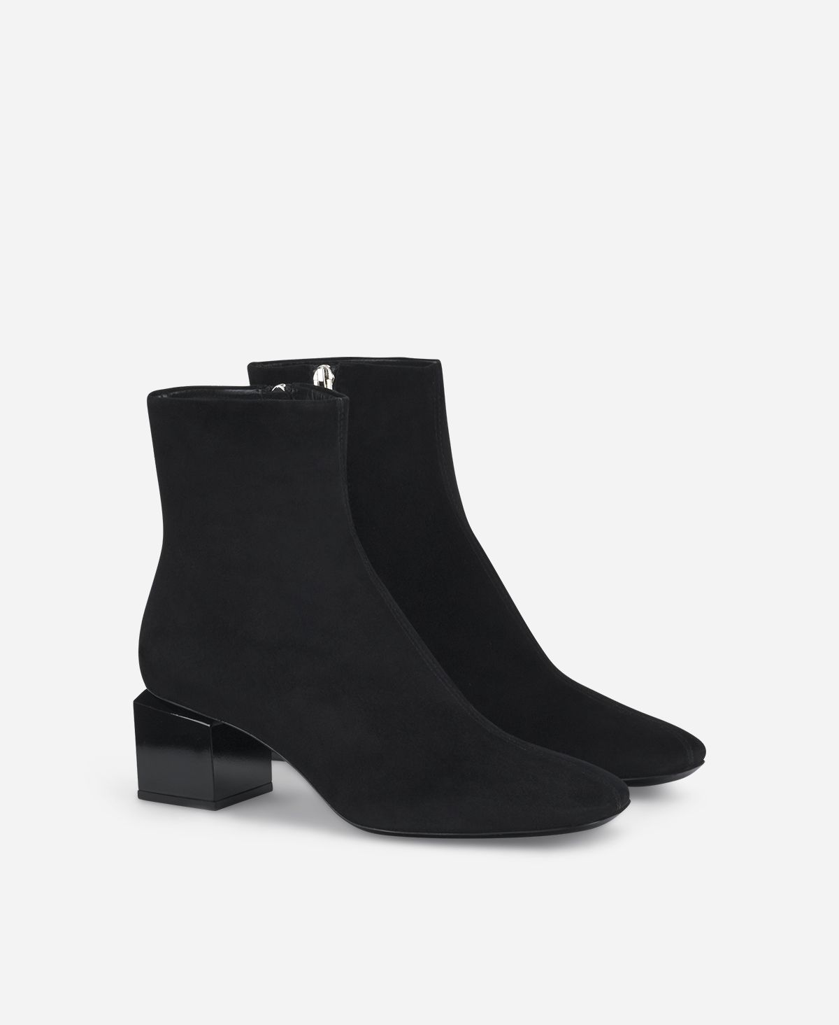 Agl Stivaletto in velour con tacco cubico Nero Angie Pure Sottocosto