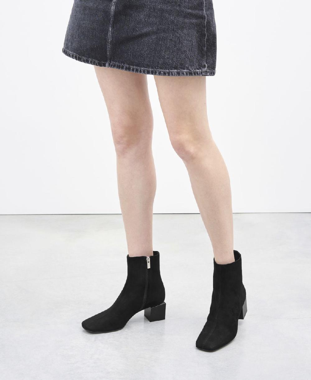 Agl Stivaletto in velour con tacco cubico Nero Angie Pure Sottocosto