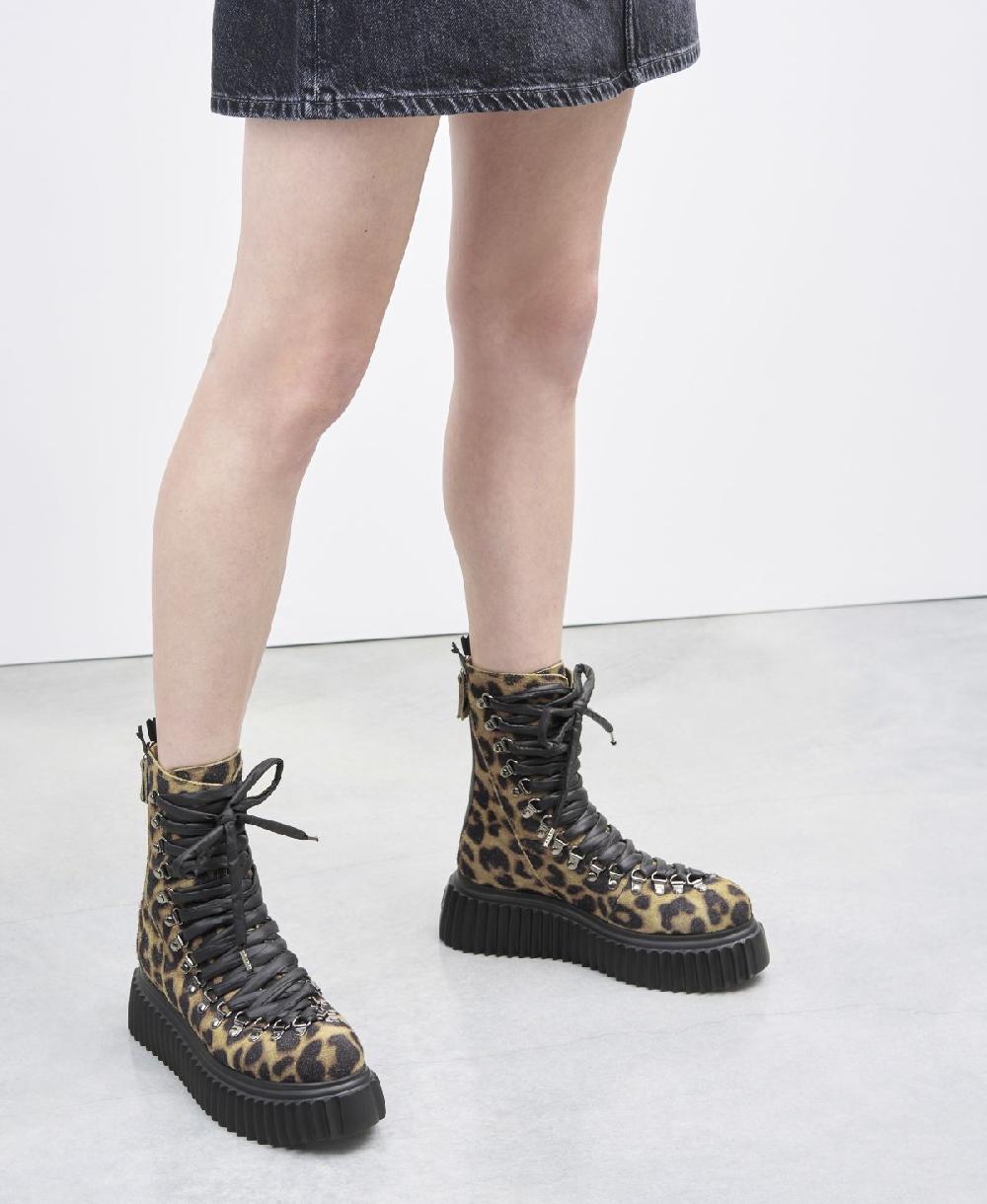 Agl Biker in pelle Stampa leopard Dromo Consegna Veloce