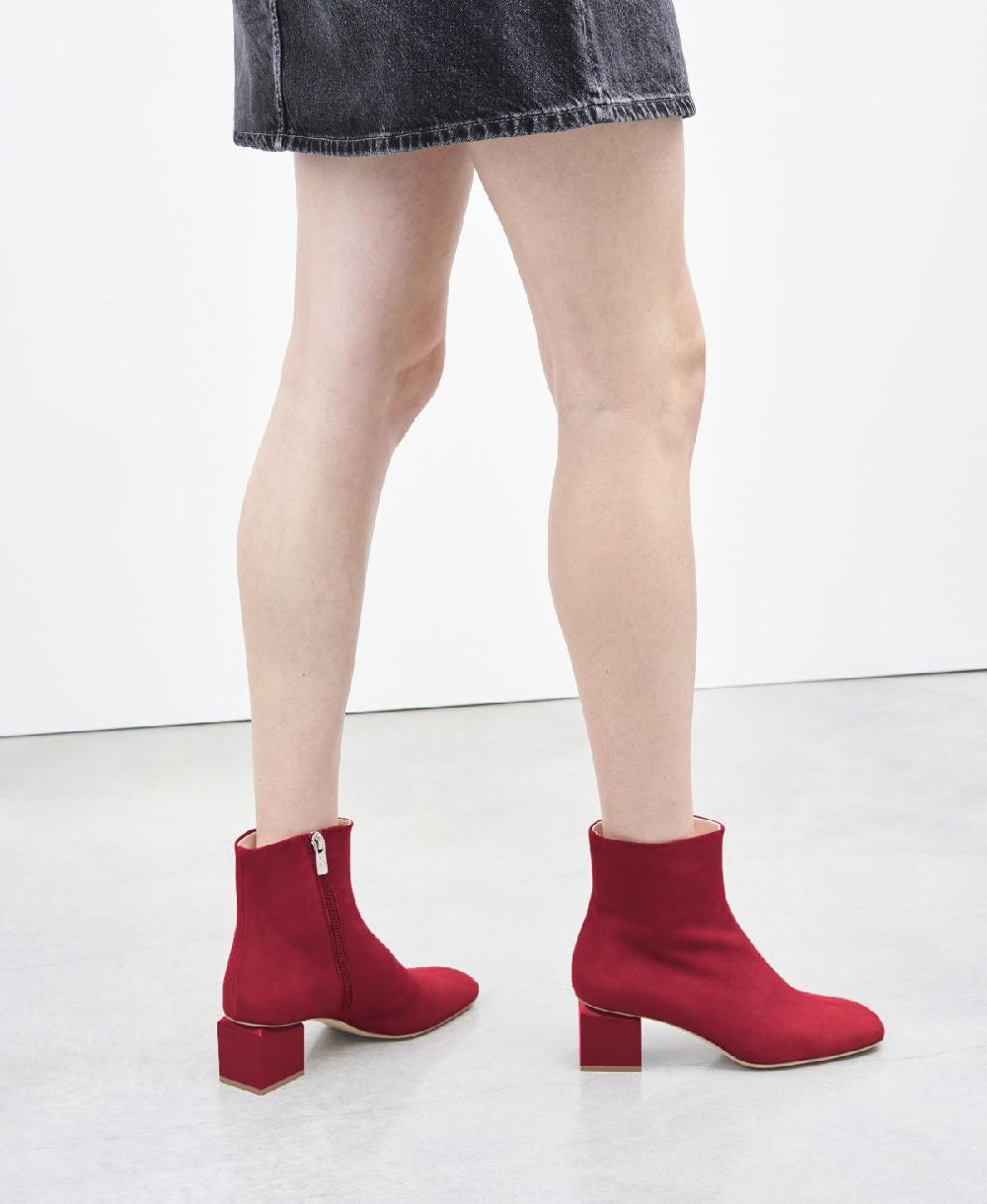 Agl Stivaletto in velour con tacco cubico Rosso Angie Pure In Linea