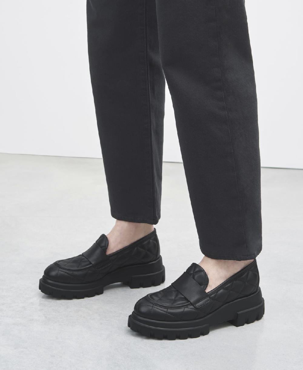 Agl Mocassino in pelle Nero Celeste Matelassé Sottocosto