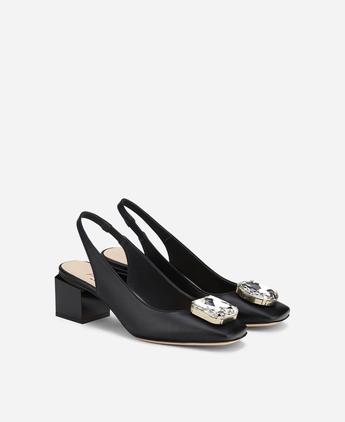 Agl Sling back con tacco a cubo Nero Angie Sb Crystal Italy