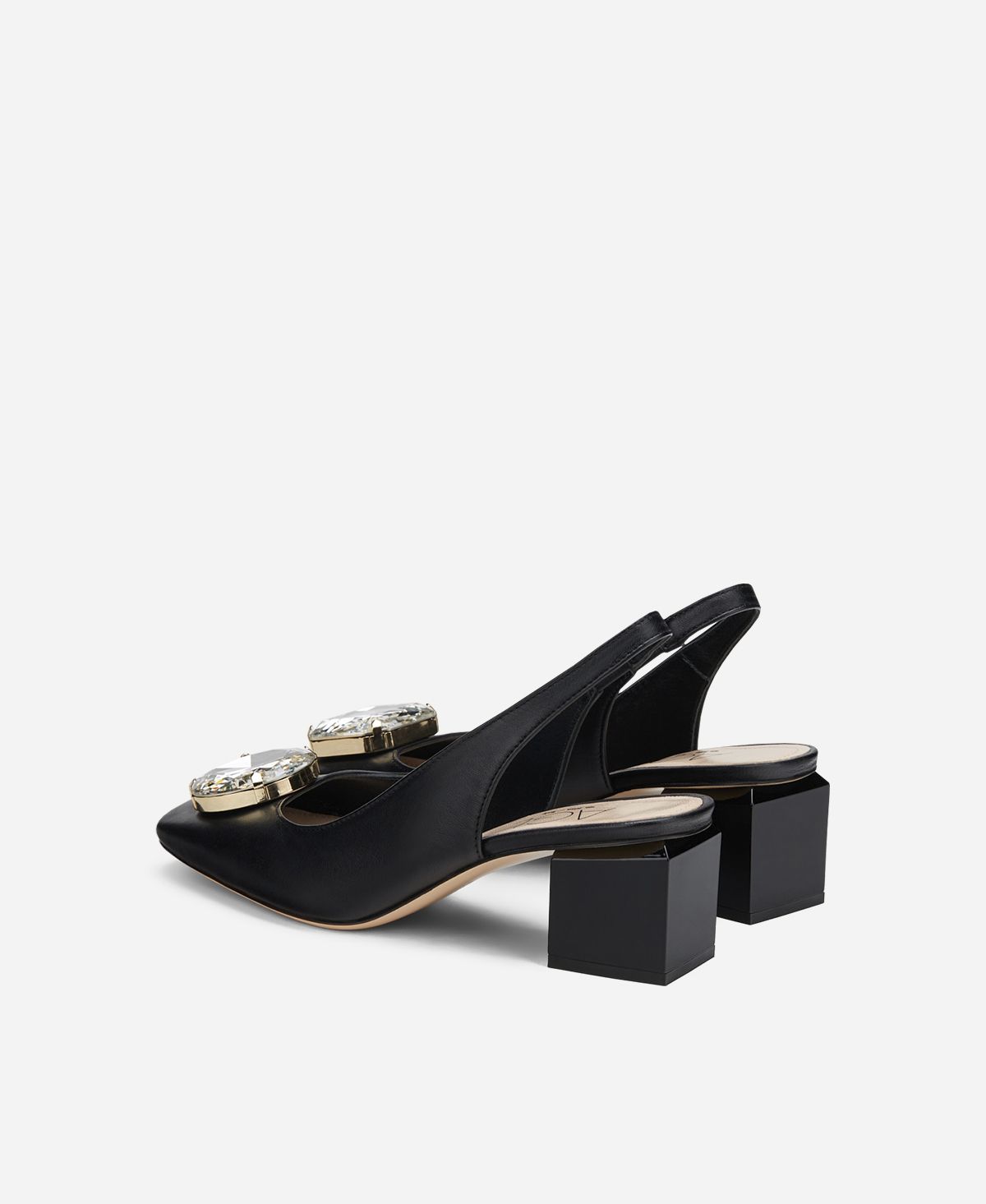 Agl Sling back con tacco a cubo Nero Angie Sb Crystal Italy