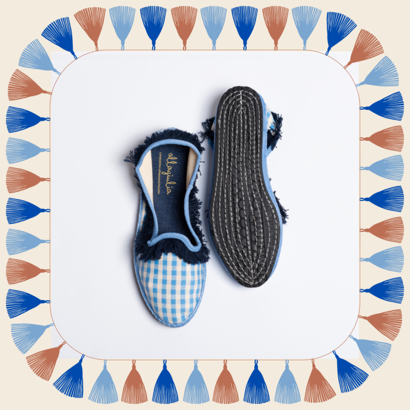 Allagiulia -Capsule Santorini- Friù Venezia VICHY AZZURRO Frangia BLU Consegna Veloce